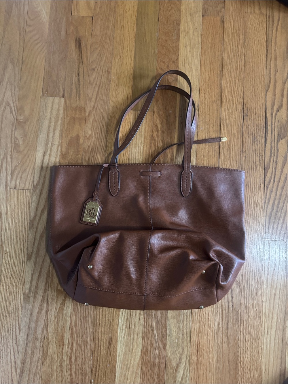 Lauren Ralph Lauren Brown Leather Tote with Logo Tag